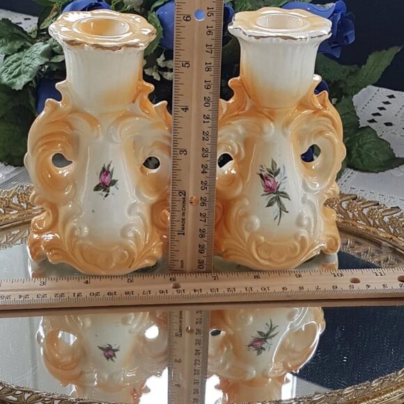 Porcelain Candlesticks, Taper Candle Holder Set, Mid Century Decor, 1950s - Picture 7 of 8